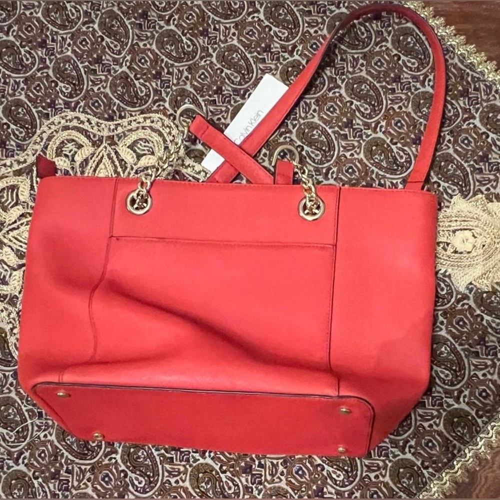 Red Women's Tote Bag with Gold Hardware
